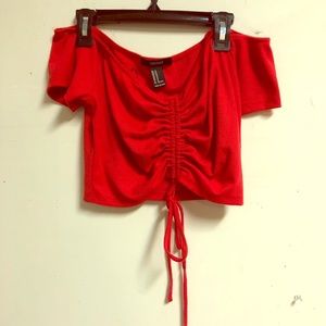 Red off shoulder crop top!